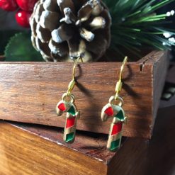 Festive Red, Gold & Green Coloured Candy Cane Earrings