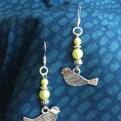 Victorian-Esque Bird & Bead Earrings- Sterling Silver Ear Hook