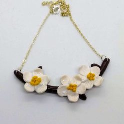 handmade cute polymer clay white and yellow spring blossoms necklace
