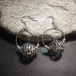Silver Hoop Cage Ball Earrings