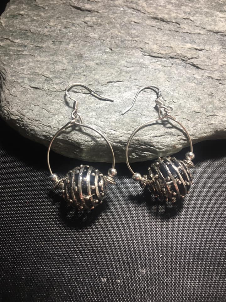 Silver Hoop Cage Ball Earrings Silver Hoop Cage Ball Earrings