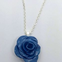 handmade polymer clay rose pendant in dusty bluebell blue