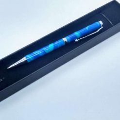 Hand made slimline twist ballpoint pen in bright blue & turquoise 1 Hand made slimline twist ballpoint pen in bright blue & turquoise 1