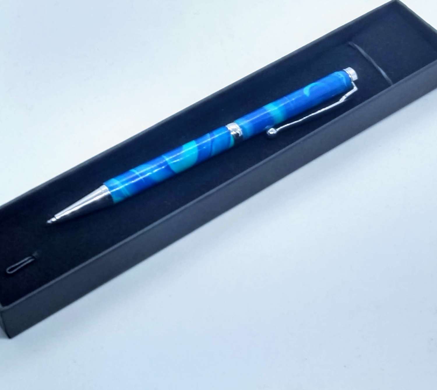 Hand made slimline twist ballpoint pen in bright blue & turquoise Hand made slimline twist ballpoint pen in bright blue & turquoise