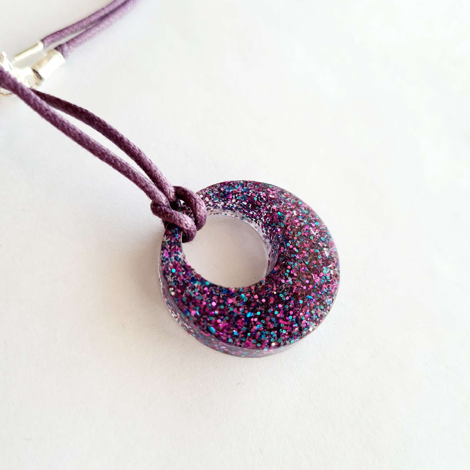 Purple and blue glitter resin pendant necklace Purple and blue glitter resin pendant necklace