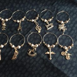 Wine Glass Charms Mixed Silver Set of 10
