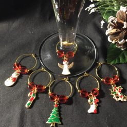 Festive Wine Glass Charms Mixed Gold Coloured set of 6