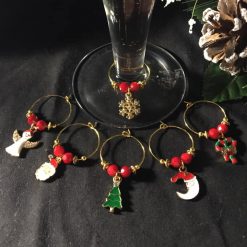 Festive Wine Glass Charms Mixed Gold Coloured set of 6