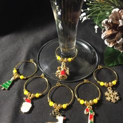 Festive Wine Glass Charms Mixed Gold Coloured set of 6