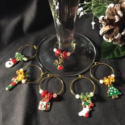Festive Wine Glass Charms Mixed Gold Coloured set of 6
