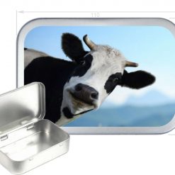 Cow Hinged Tin, Pocket Tin, Pill Tin, Sewing Tin, Storage Tin, 150ml Tin