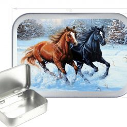 Horse Snow Hinged Tin, Pocket Tin, Pill Tin, Sewing Tin, Storage Tin, 150ml Tin
