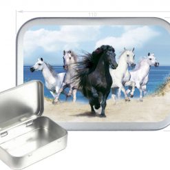 Rushing Horses Hinged Tin, Pocket Tin, Pill Tin, Sewing Tin, Storage Tin, 150ml Tin