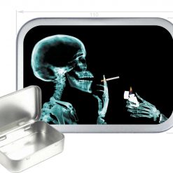 Smoking Skull Hinged Tin, Pocket Tin, Pill Tin, Sewing Tin, Storage Tin, 150ml Tin