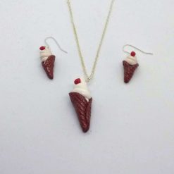 Ice cream! Polymer clay handmade ice cream cone pendant and earrings
