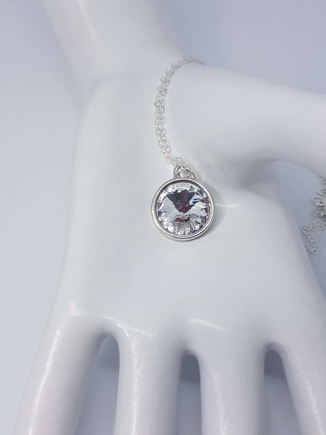 Crystal round stone rivoli sterling silver necklace Crystal round stone rivoli sterling silver necklace