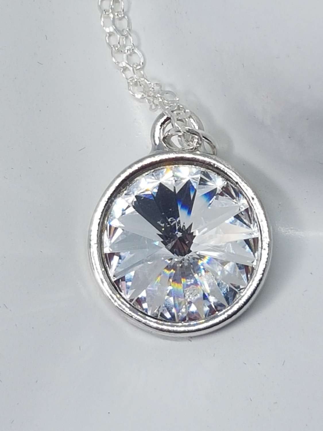 Crystal round stone rivoli sterling silver necklace Crystal round stone rivoli sterling silver necklace
