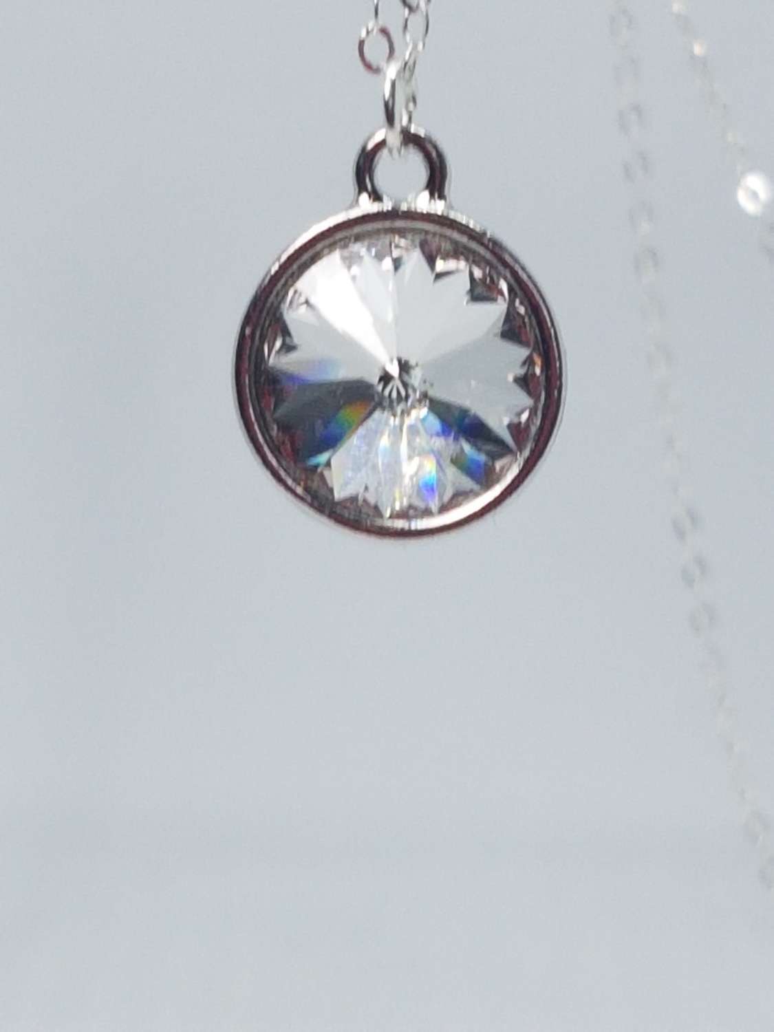 Crystal round stone rivoli sterling silver necklace Crystal round stone rivoli sterling silver necklace