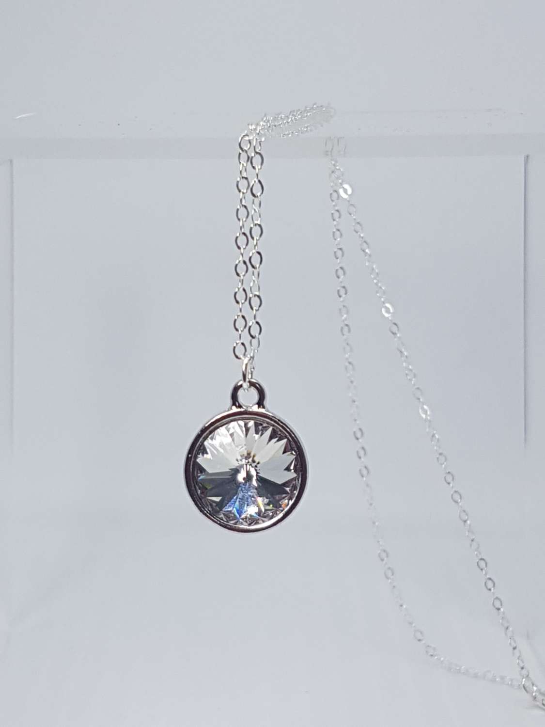 Crystal round stone rivoli sterling silver necklace Crystal round stone rivoli sterling silver necklace