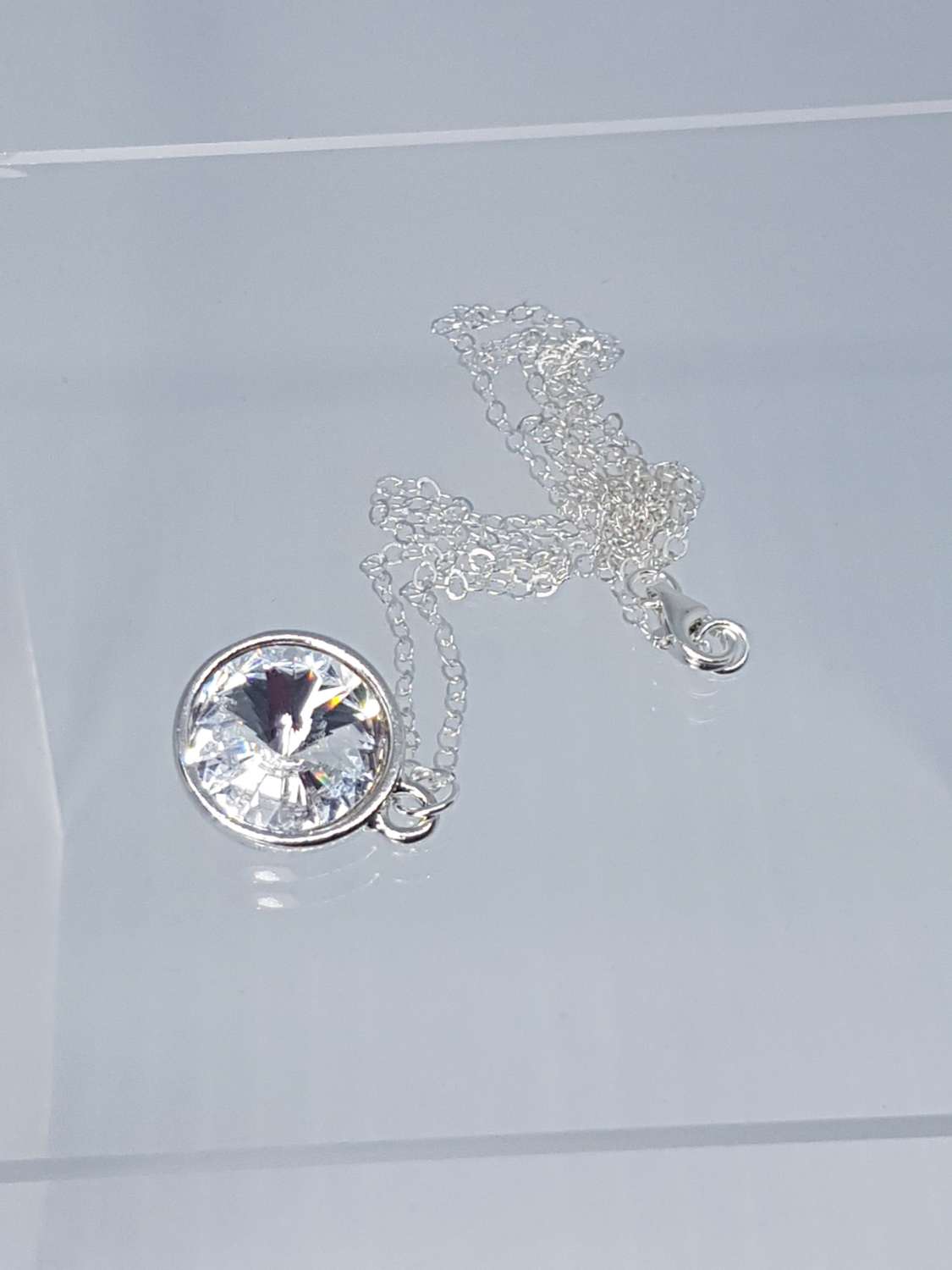 Crystal round stone rivoli sterling silver necklace Crystal round stone rivoli sterling silver necklace