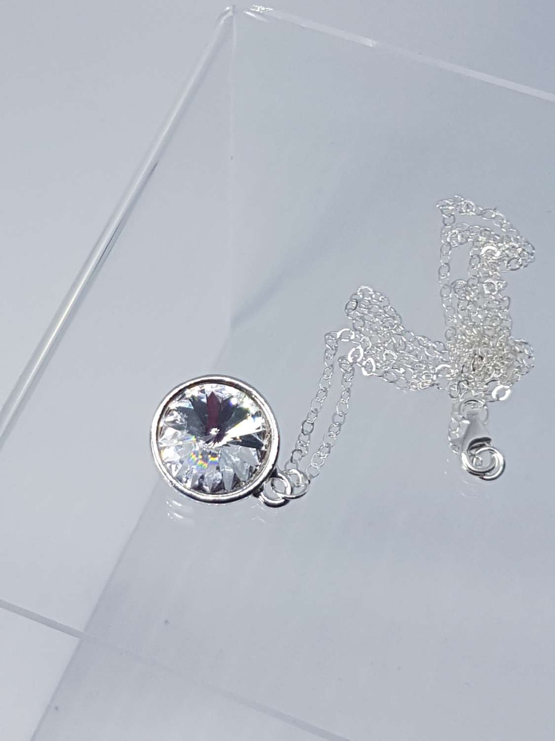 Crystal round stone rivoli sterling silver necklace Crystal round stone rivoli sterling silver necklace