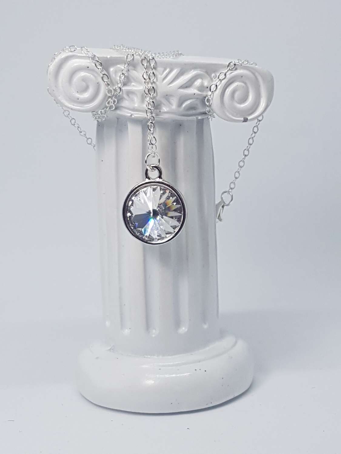 Crystal round stone rivoli sterling silver necklace Crystal round stone rivoli sterling silver necklace