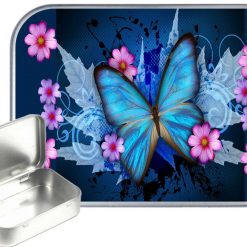 Blue Butterfly Hinged Tin, Pocket Tin, Pill Tin,Sewing Tin, Storage Tin, 30ml Tin