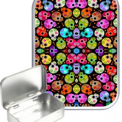 Candy Skull Pattern Hinged Tin, Pocket Tin, Pill Tin,Sewing Tin, Storage Tin, 30ml Tin