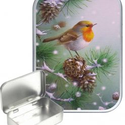 Conifer Robin Hinged Tin, Pocket Tin, Pill Tin,Sewing Tin, Storage Tin, 30ml Tin