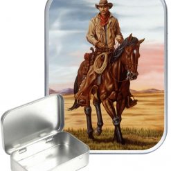 Cowboy Hinged Tin, Pocket Tin, Pill Tin,Sewing Tin, Storage Tin, 30ml Tin
