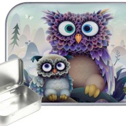 Cute Owl Hinged Tin, Pocket Tin, Pill Tin,Sewing Tin, Storage Tin, 30ml Tin