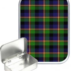 Green Tartan Hinged Tin, Pocket Tin, Pill Tin,Sewing Tin, Storage Tin, 30ml Tin