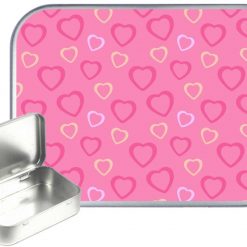 Pink Hearts Hinged Tin, Pocket Tin, Pill Tin, Sewing Tin, Storage Tin, 30ml Tin