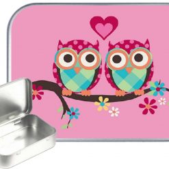 Pink Owl Hinged Tin, Pocket Tin, Pill Tin,Sewing Tin, Storage Tin, 30ml Tin