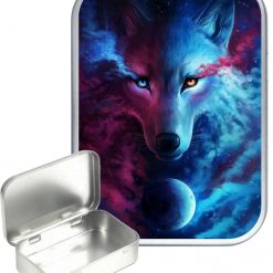 Mystic Wolf Hinged Tin, Pocket Tin, Pill Tin,Sewing Tin, Storage Tin, 30ml Tin