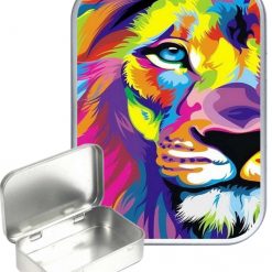 Rainbow Lion Hinged Tin, Pocket Tin, Pill Tin,Sewing Tin, Storage Tin