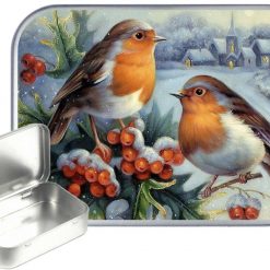 Robin Love Hinged Tin, Pocket Tin, Pill Tin,Sewing Tin, Storage Tin, 30ml Tin