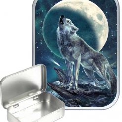 Wolf Night Hinged Tin, Pocket Tin, Pill Tin,Sewing Tin, Storage Tin, 30ml Tin