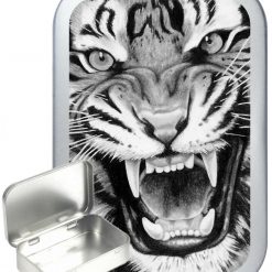Tiger Roar Hinged Tin, Pocket Tin, Pill Tin, Sewing Tin, Storage Tin, 50ml Tin