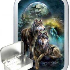 Wolf Stream Hinged Tin, Pocket Tin, Pill Tin, Sewing Tin, Storage Tin, 50ml Tin