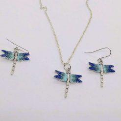Blue dragonfly pendant and earrings set
