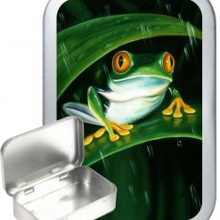 Frog Rain Hinged Tin, Pocket Tin, Pill Tin, Sewing Tin, Storage Tin, 50ml Tin