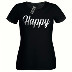 Happy t shirt, Ladies Fitted t shirt, Silver Print Women's Tee Shirt