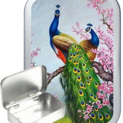 Peacock Hinged Tin, Pocket Tin, Pill Tin, Sewing Tin, Storage Tin, 50ml Tin