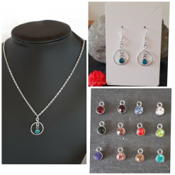 Birth Charm Necklace and Earrings Set