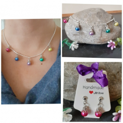 Multi coloured pearl jewellery set