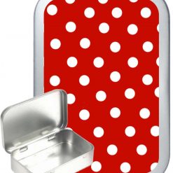 Red & White Polka Dot Hinged Tin, Pocket Tin, Pill Tin, Sewing Tin, Storage Tin, 50ml Tin