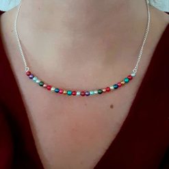 Multi coloured Glass Pearl Necklace.