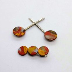 handmade polymer clay rose hair grips and clip in gold, silver and copper