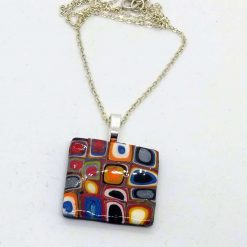 Kandinsky inspired circles square pendant